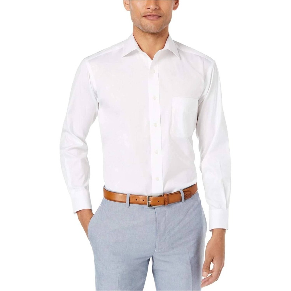 NWT Club Room Regular Fit Traveler Dress Shirt Men's 16 34/35 White Polyester
